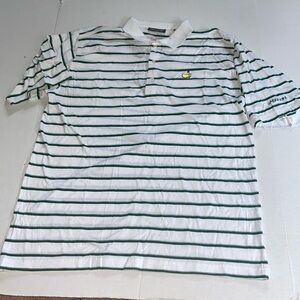 Masters Collection Polo Shirt Mens Large White Green Striped Augusta Logo Golf